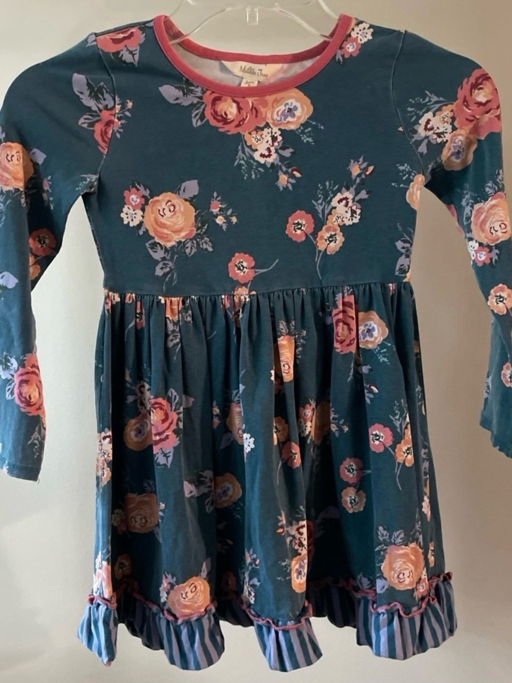 Matilda Jane Teal Floral Long-Sleeve Ruffle Hem Dress